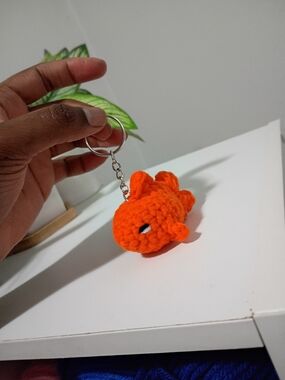 4pc Handmade Bright Orange Crochet Fish Keychain